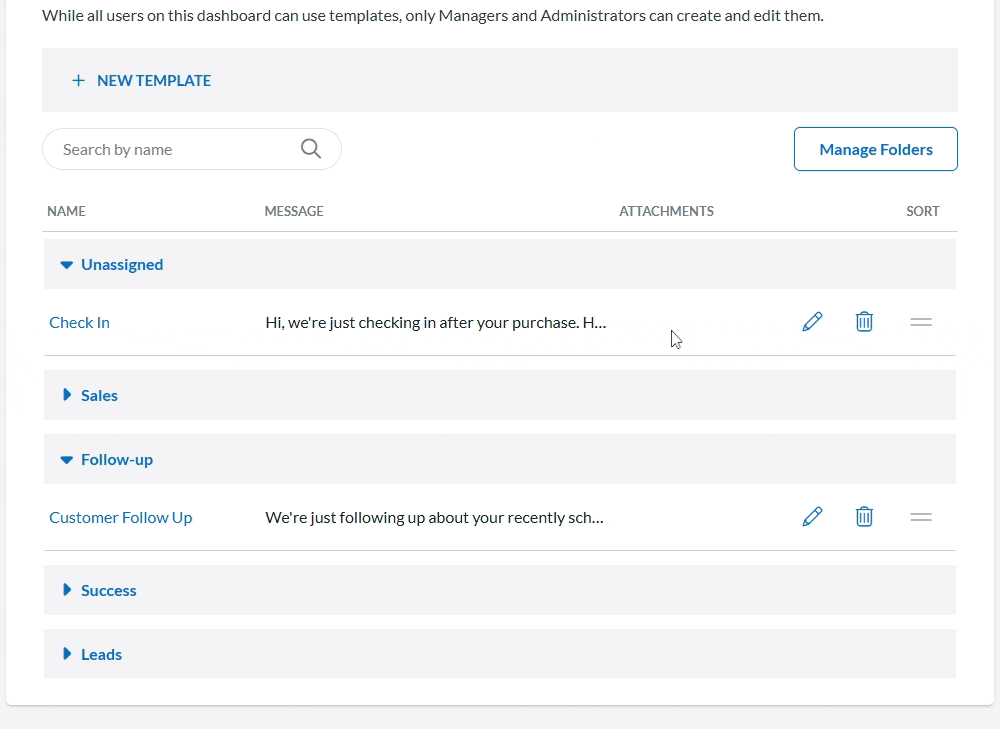 Organizing templates